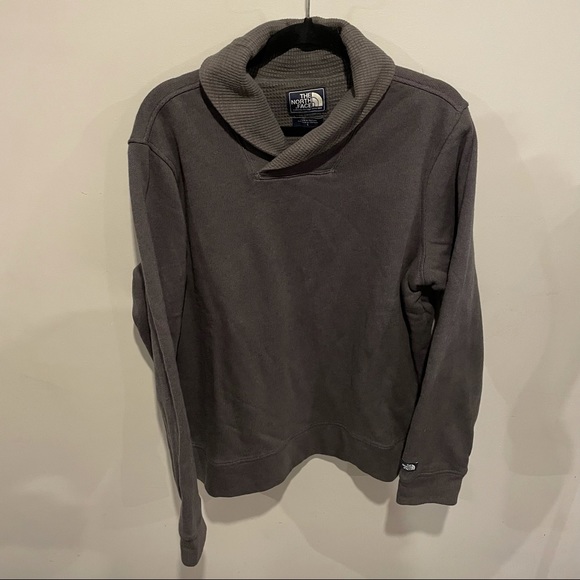 North Face mens heavyweight collared sweatshirt waffle fabric lined  Sz L Gray - Picture 3 of 13